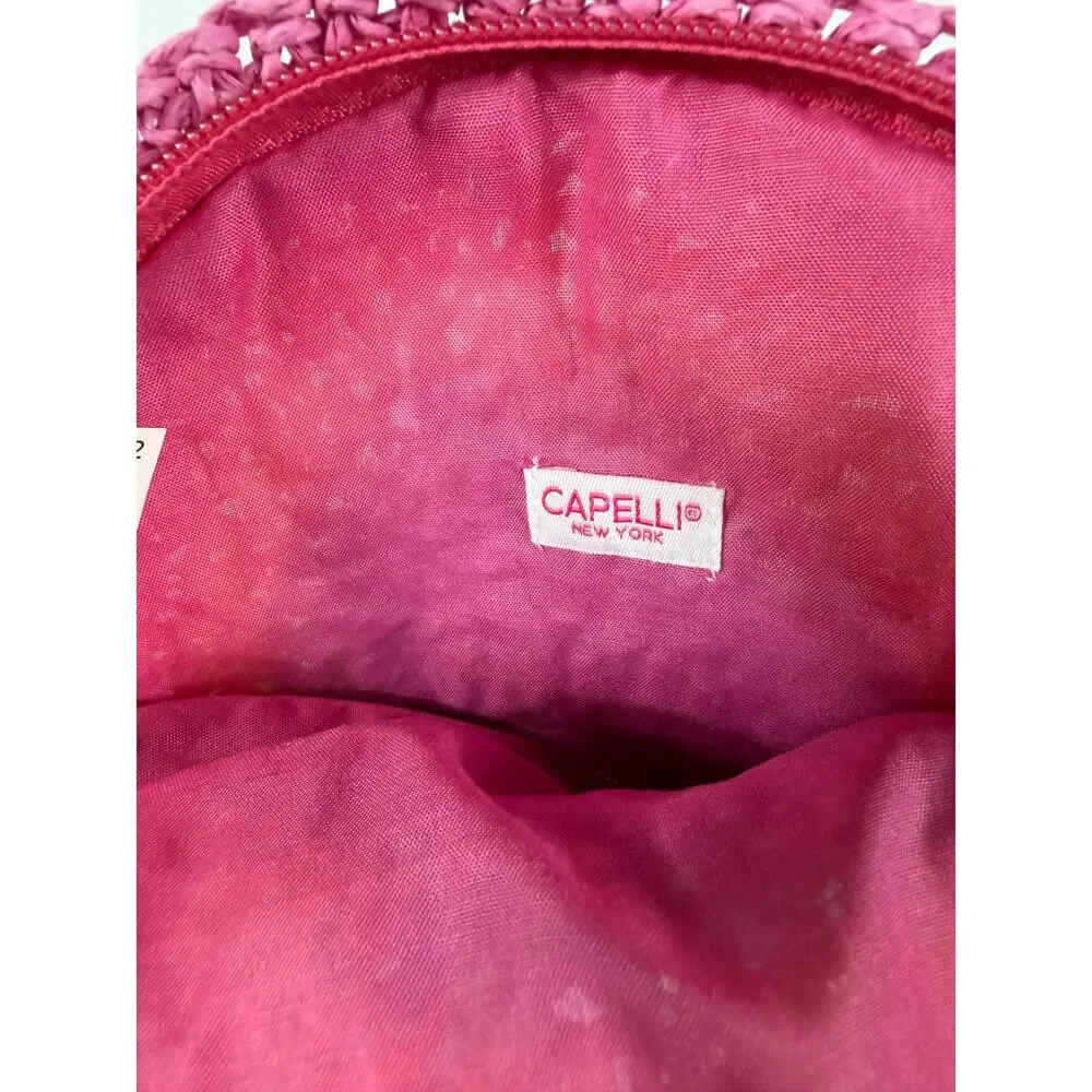 Capelli New York Rainbow Crochet Crossbody Purse Pink Pom Pom Kids